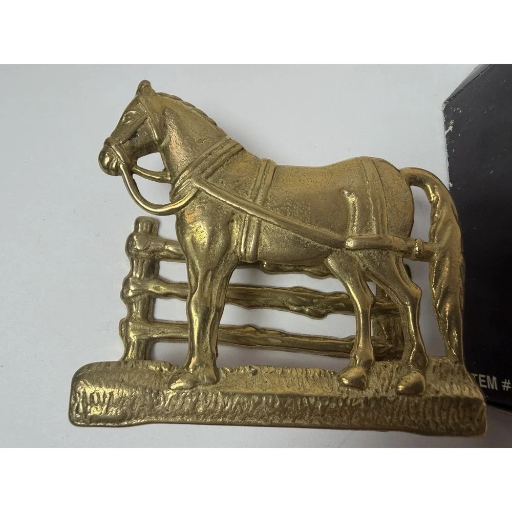 Brass Horse Letter Napkin Holder Business‎ Cards Desk Organizer Made Italy
